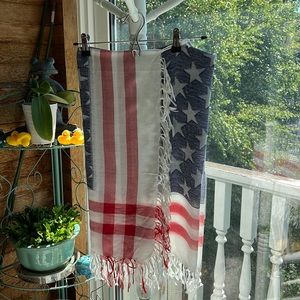 44” square patriotic fringed scarf/table cover